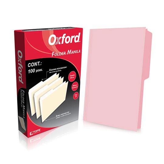 Folder Manila Oxford Oficio Color Rosa Ceja 1/2 Caja Con 100 Pzas