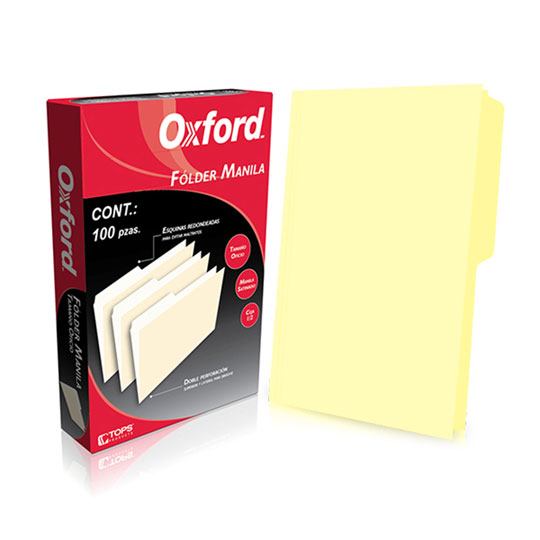 Folder Manila Oxford Oficio Color Amarillo Ceja 1/2 Caja Con 100 Pzas