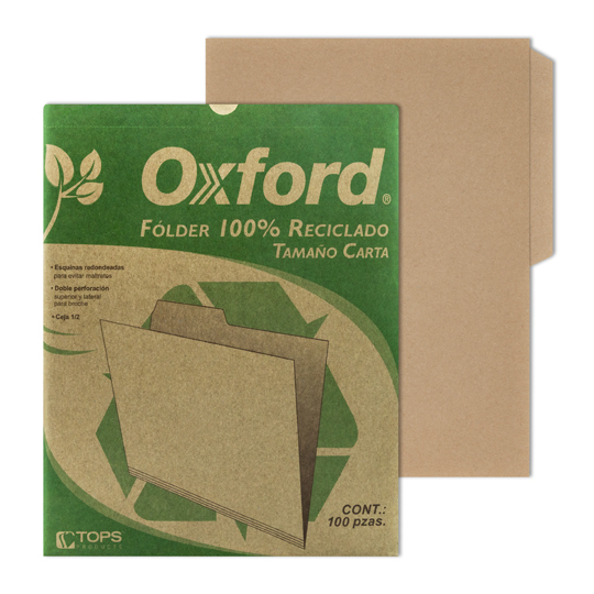 Folder Reciclado Oxford Carta Ceja 1/2 Caja Con 100 Piezas
