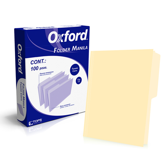 Folder Manila Oxford Carta Color Crema Ceja 1/2 Caja Con 100 Pzas 
