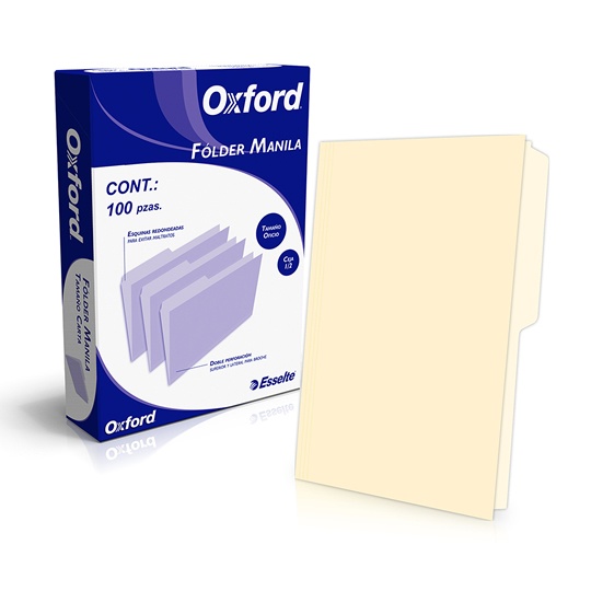 Folder Manila Oxford Oficio Color Crema Ceja 1/2 Caja Con 100 Pzas