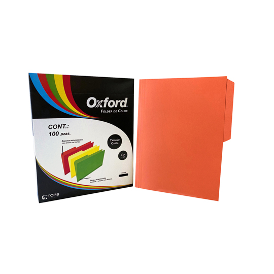 Folder De Color Oxford Carta Color Naranja Ceja 1/2 Caja Con 100 Pzas 
