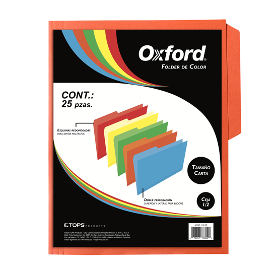 Folder De Color Oxford Carta Color Naranja Ceja 1/2 Caja Con 25 Pzas