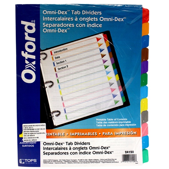 Separador Con Índice Oxford Carta Cejas De Colores Con 12 Divisiones 
