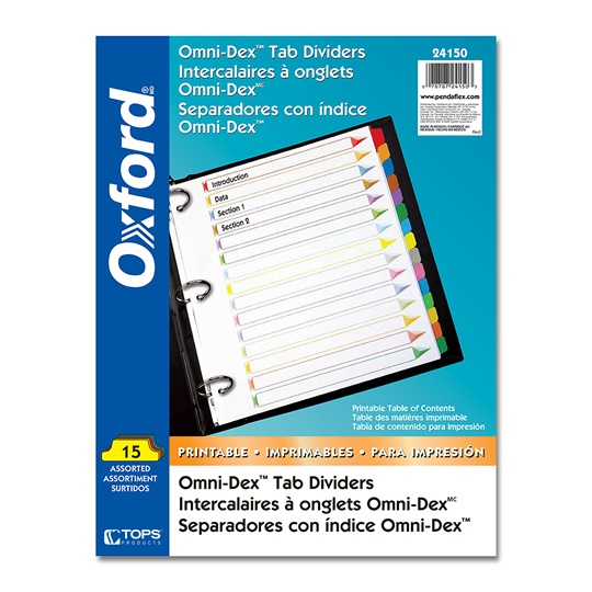 Separador Con Ãndice Oxford Carta Cejas De Colores Con 15 Divisiones