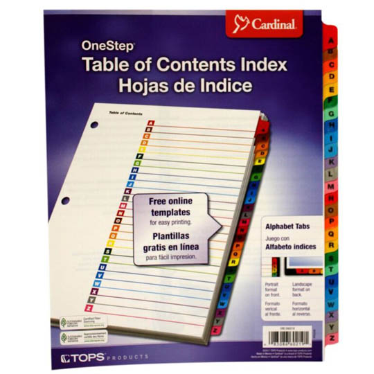 Separador Alfabético Con Índice Cardinal Carta A-Z Divisiones Impresas 