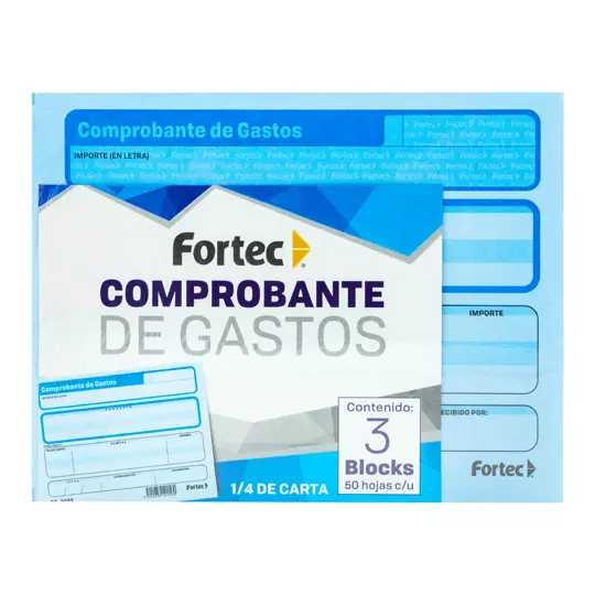 Comprobante De Gastos Fortec 1/4 Carta 3 blocks con 50 hojas cada uno