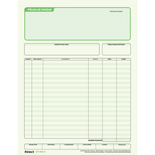 Póliza De Cheque Con Carbón Fortec Carta