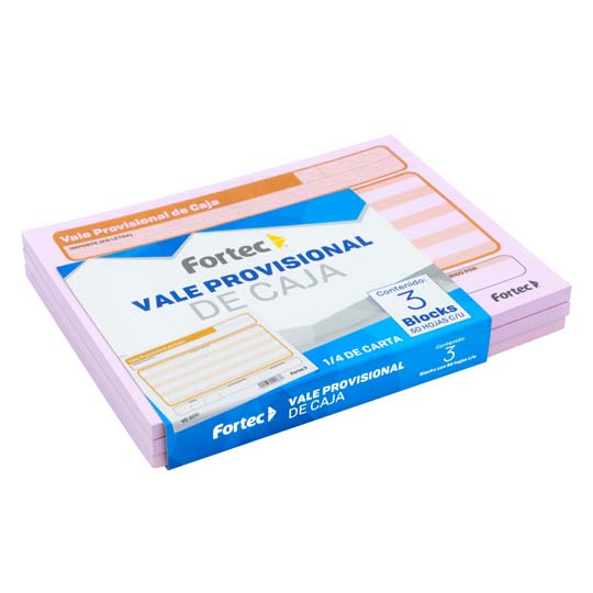Vale De Caja Fortec 1/4 Carta 3 Blocks Con 50 Hojas C/U