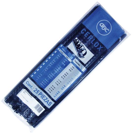 Gusano Cerlox Gbc Plástico Negro 1/2  38 Aros Con 25 Piezas Capacidad De 80 Hojas