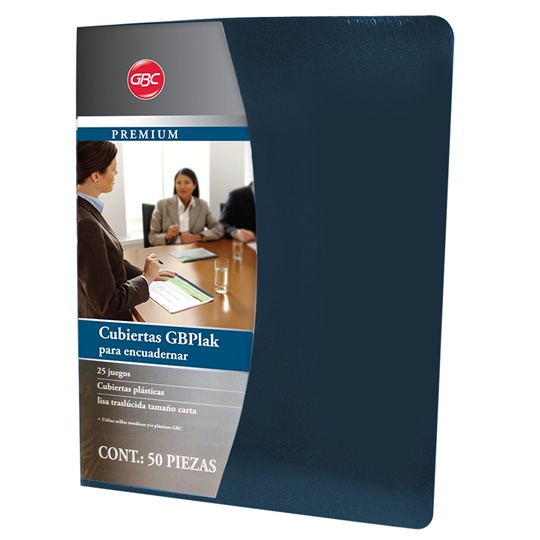 Cubierta Plástica Tamaño Carta Gbplak premium GBC color azul obscuro, con 50 piezas