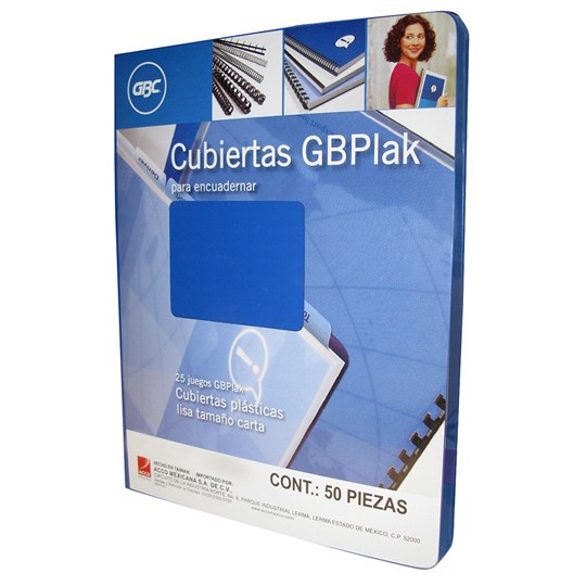 Cubierta Plástica Tamaño Carta Gbplak Liso GBC color azul medio, con 50 piezas
