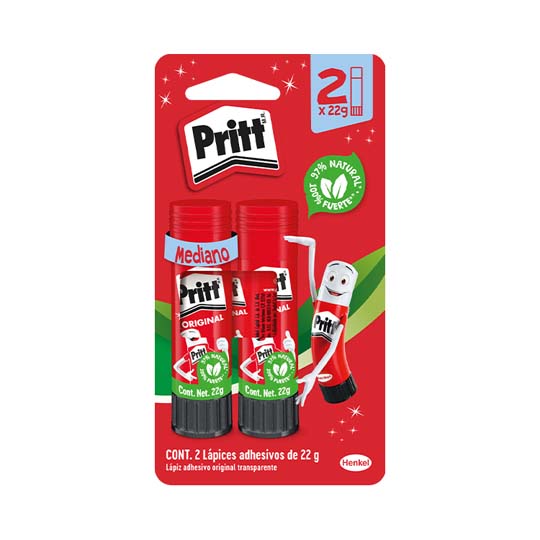 Lápiz Adhesivo Pritt En Barra De 22 Grs, Blíster Con 2 Piezas
