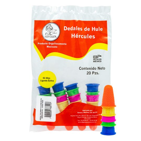 Dedal Hercules De Hule No. 12 Colores Surtidos Con 20 Piezas