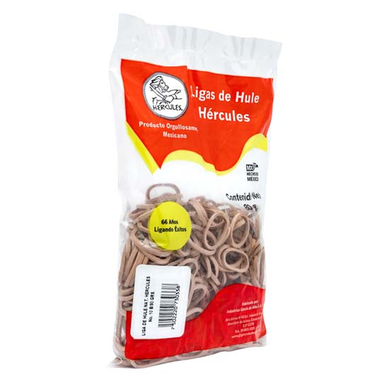 Ligas Hercules De Hule Natural No. 10. Bolsa Con 80 Grs