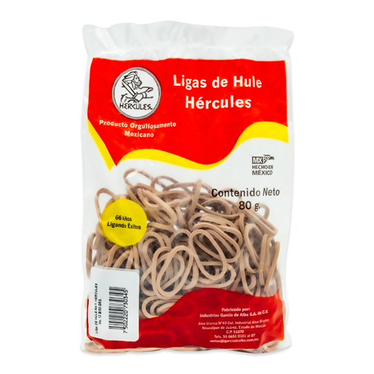 Ligas Hercules De Hule Natural No. 12. Bolsa Con 80Grs