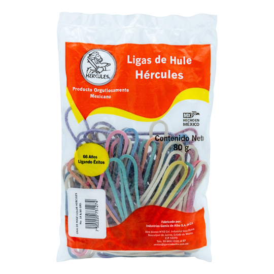 Ligas Hercules De Hule No. 18 Colores Surtidos. Bolsa Con 80 Gramos