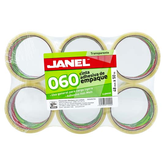 Cinta empaque linea 060 transparente JANEL 48mmx50m con 6 piezas