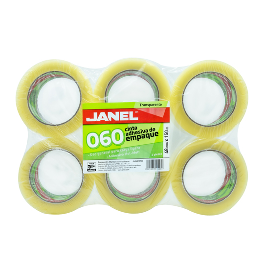 Cinta empaque linea 060 transparente JANEL 48mmx150m con 6 piezas
