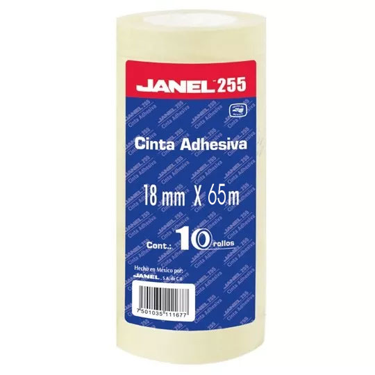Cinta Adhesiva Económica Línea 255 Janel18X65 Con 10 Piezas