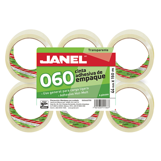 Cinta Empaque Linea 060 Transparente Janel 44Mmx150M Con 6 Piezas