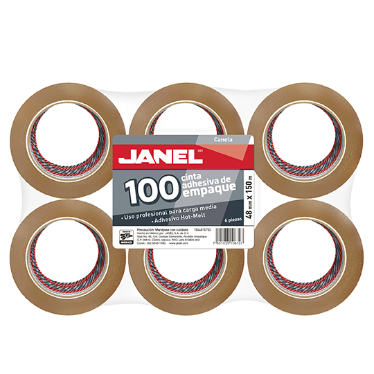 Cinta Empaque Línea 100 Canela Janel 48Mmx150M Con 6 Piezas