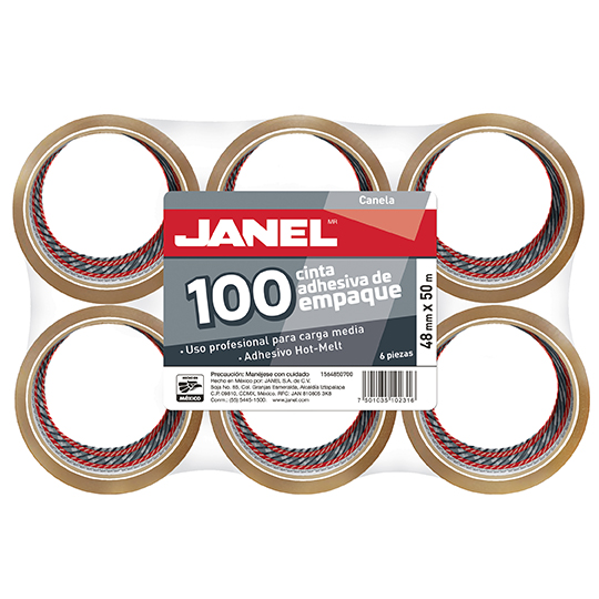 Cinta empaque línea 100 canela JANEL 48mmx50m con 6 piezas