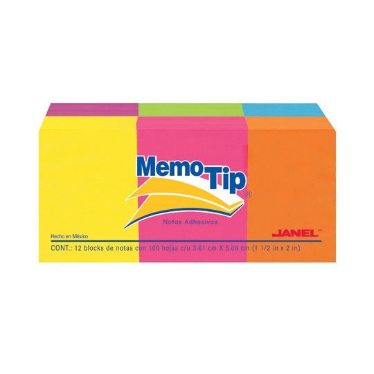 Notas Adhesivas Memo Tip Neon 1.5X2 Pulg 12 Blocks Con 100 Hojas Cada Uno 