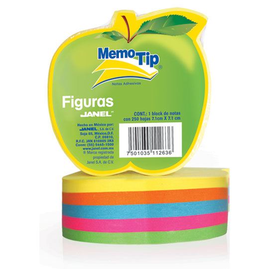 Notas Adhesivas Memo Tip Forma Manzana, 7.62 X 7.62 Cm Con 250 Hojas