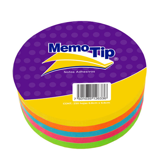 Notas Adhesivas Memo Tip Forma Circulo Con 250 Hojas De 6.8 X 6.8Cm 