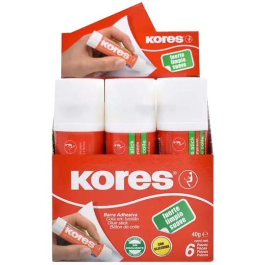 Lápiz Adhesivo Kores En Barra, Color Blanco De 40Grs  Con 6 Piezas