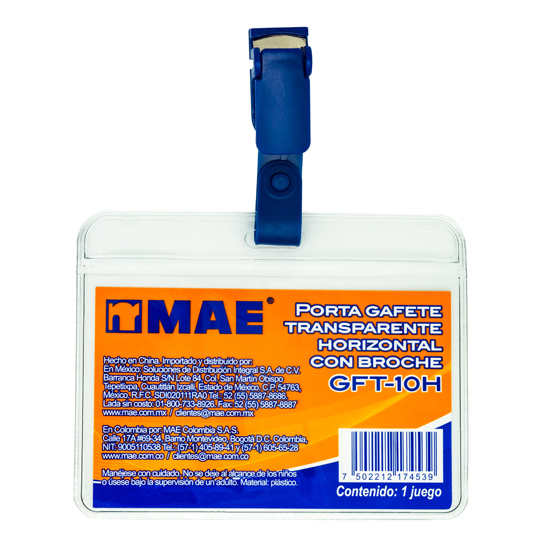 Gafete Transparente Horizontal Marca Mae