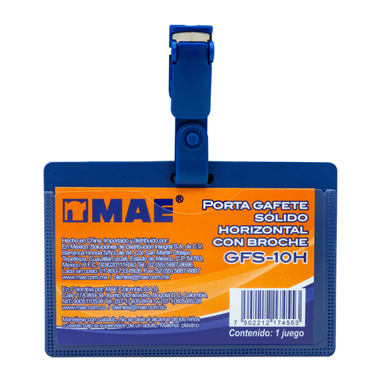 Gafete Azul Horizontal Marca Mae 1 Pieza