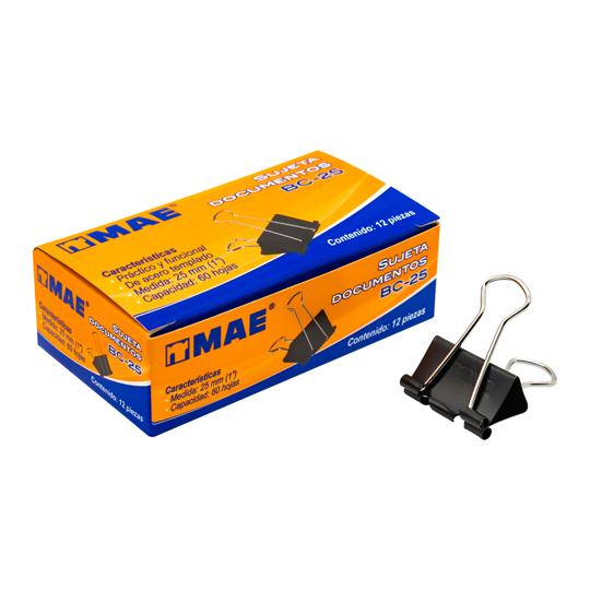 Sujetadocumentos Mae De 25 Mm 12 Piezas, Capacidad 60 Hojas