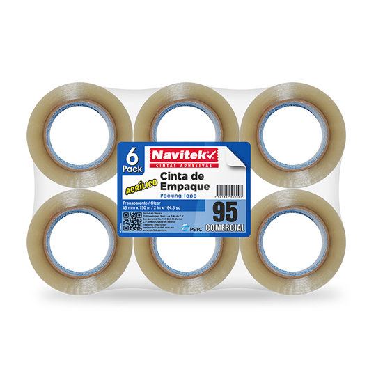 Cinta de empaque uso 95 Navitek transparente 48mm x 150m empaque con 6 pzas