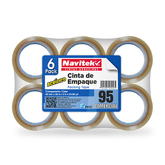Cinta de empaque uso 95 Navitek transparente 48mm x 50m empaque con 6 pzas