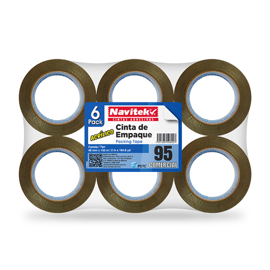 Cinta de empaque uso 95 Navitek canela 48mm x 150m empaque con 6 pzas