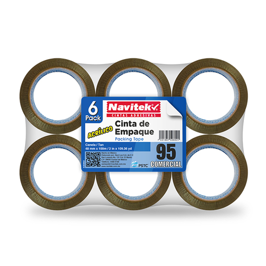 Cinta de empaque uso 95 Navitek canela 48mm x 100m empaque con 6 pzas