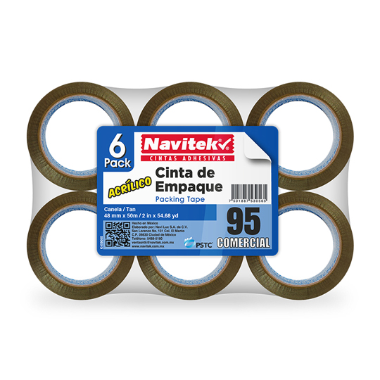 Cinta de empaque uso 95 Navitek canela 48mm x 50m empaque con 6 pzas