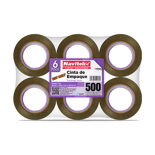 Cinta de empaque uso 500 Navitek canela 48mm x 150m empaque con 6 pzas