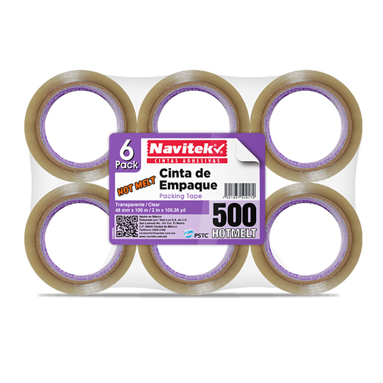 Cinta de empaque uso 500 Navitek tranrente 48mm x 100m empaque con 6 pzas