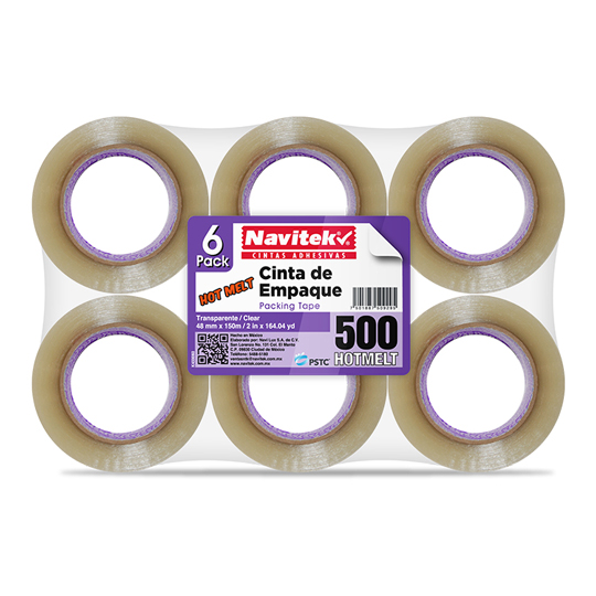 Cinta de empaque uso 500 Navitek transparente 48mm x 150m empaque con 6 pzas
