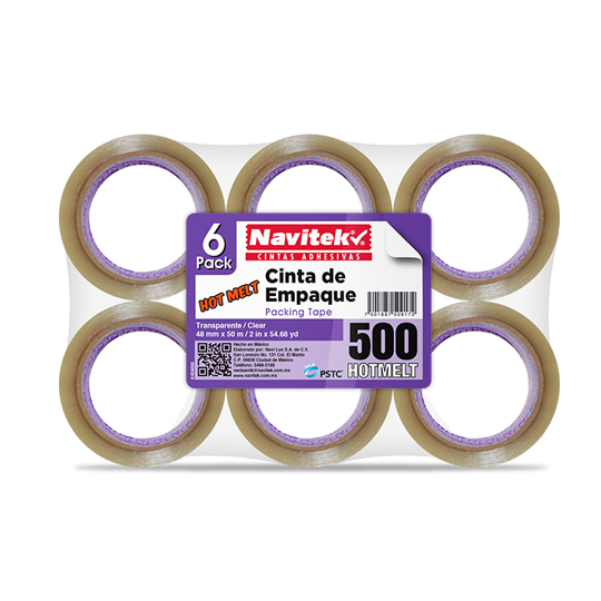 Cinta de empaque uso 500 Navitek transparente 48mm x 50m empaque con 6 pzas