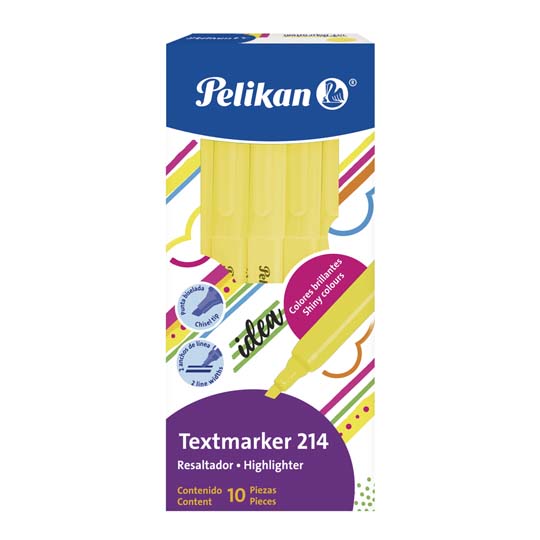 Resaltador De Texto Pelikan Textmarker 214 Amarillo, Caja Con 10 Piezas