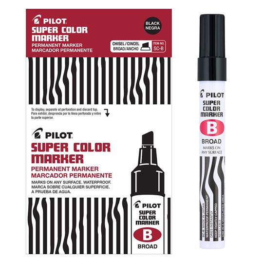 Marcador Permanente Scb Pilot Punta Cincel, LÃ­nea Fina/Gruesa, Negro, 12 Piezas