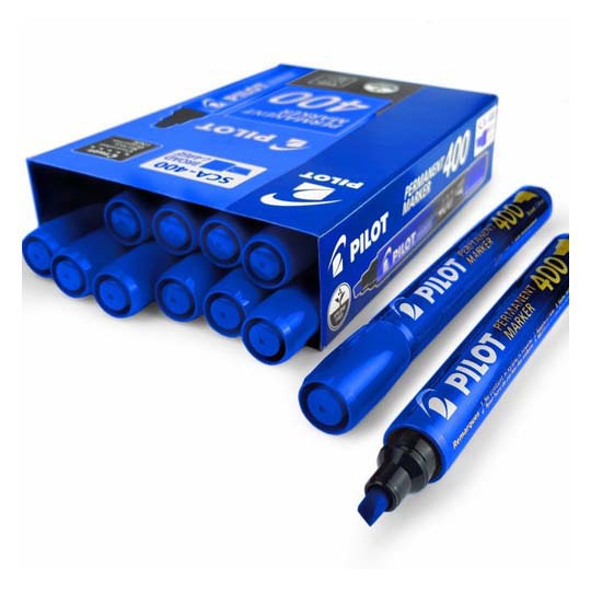 Marcador Permanente 400 Pilot Punta Cincel, Color Azul, Caja Con 12 Piezas