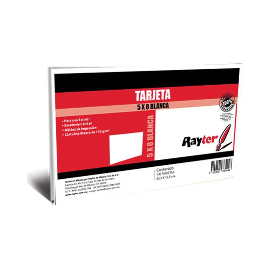Tarjeta De Trabajo Rayter, 5X8 Bca, Colo