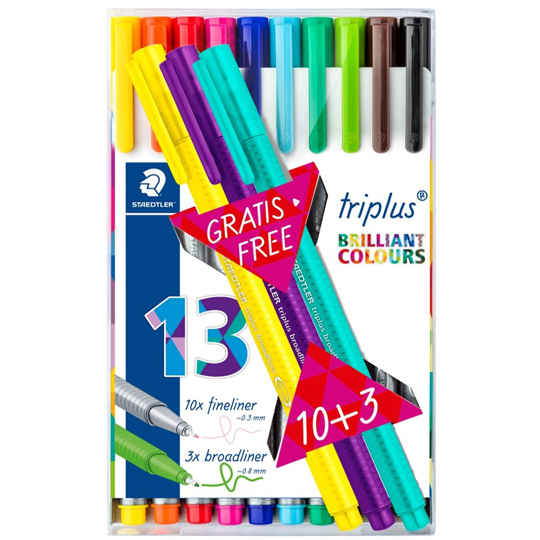 Rotulador  Staedtler Triplus Fineliner Colores Surtidos, Estuche De 10 + 3 Piezas