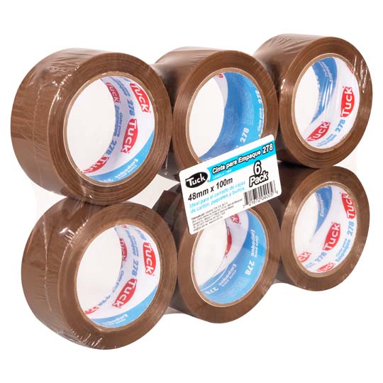 Cinta 278 de empaque TUK 48mm x 100m, color canela, con 6 piezas