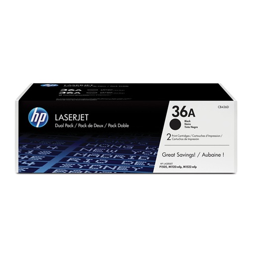 [HP-TO-CB436AD] Paquete De 2 Cartuchos De Tóner Negro Hp